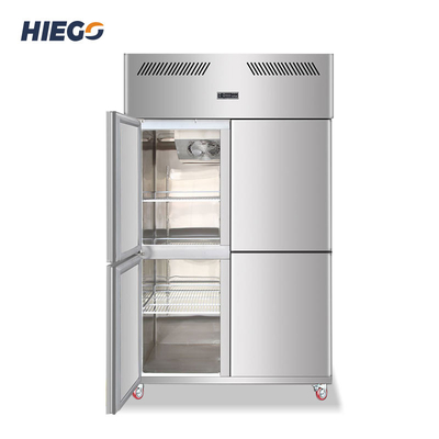 Freezer Stainless Steel 1000L Untuk Daging 4 Pintu Kipas Pendingin Kulkas Dapur Vertikal