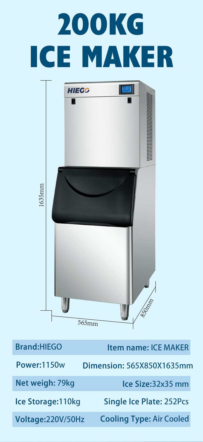 200kg Crescent Ice Machine Drink Bar Kopi Pembuat Es Pendingin Udara 0