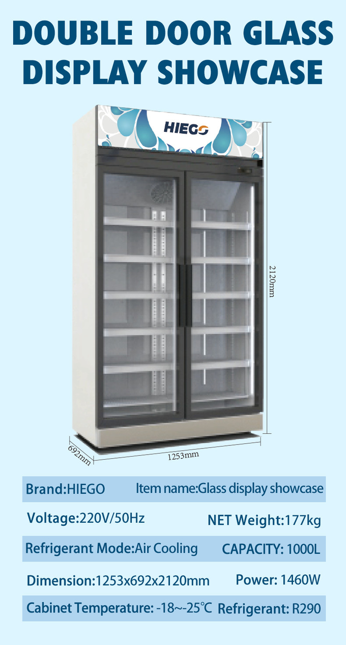 380L Kulkas Minuman Bir Dingin Supermarket Display Glass Door Chiller 8