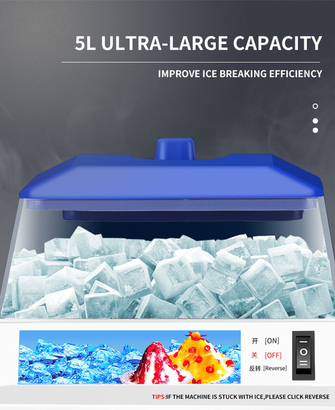 Alat Cukur Es Listrik 300W Desktop Mesin Kerucut Salju Dengan Tekstur Es Yang Dapat Disesuaikan Untuk Rumah Dan Komersial 6