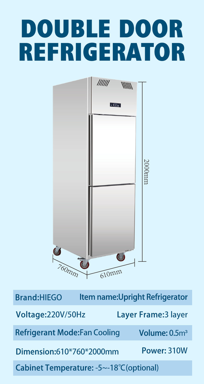 500L Komersial Tegak Freezer 2 Pintu Peralatan Pendingin Restoran 0
