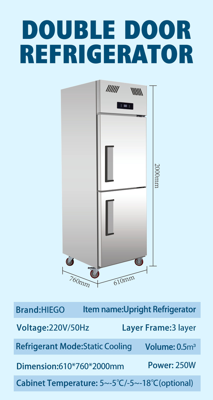 Freezer Stainless Steel 1000L Untuk Daging 4 Pintu Kipas Pendingin Kulkas Dapur Vertikal 9