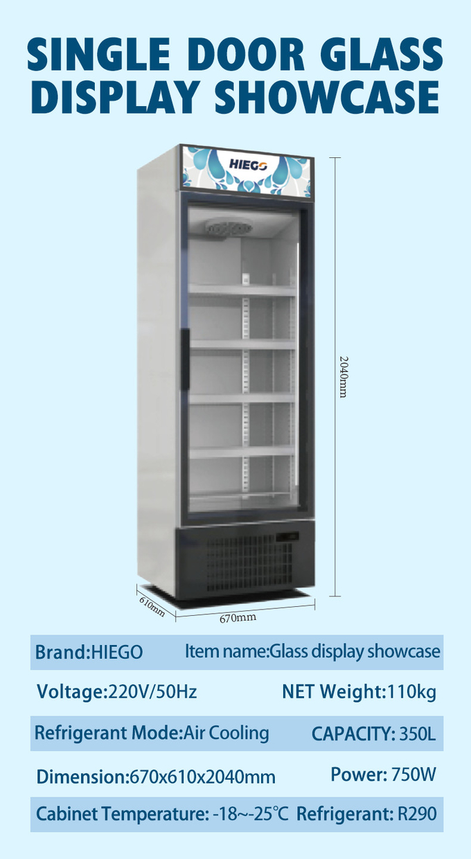 380L Kulkas Minuman Bir Dingin Supermarket Display Glass Door Chiller 7
